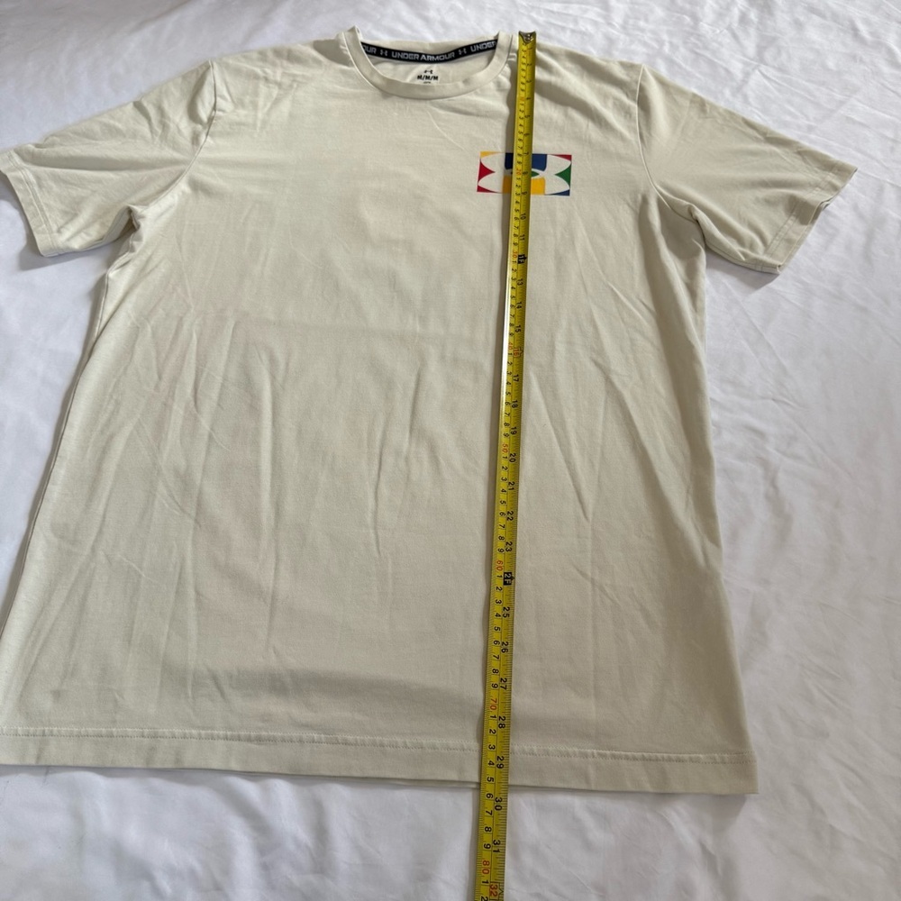 Under Armour Beige T-Shirt with Multicolor Logo Size M - Picture 3 of 6